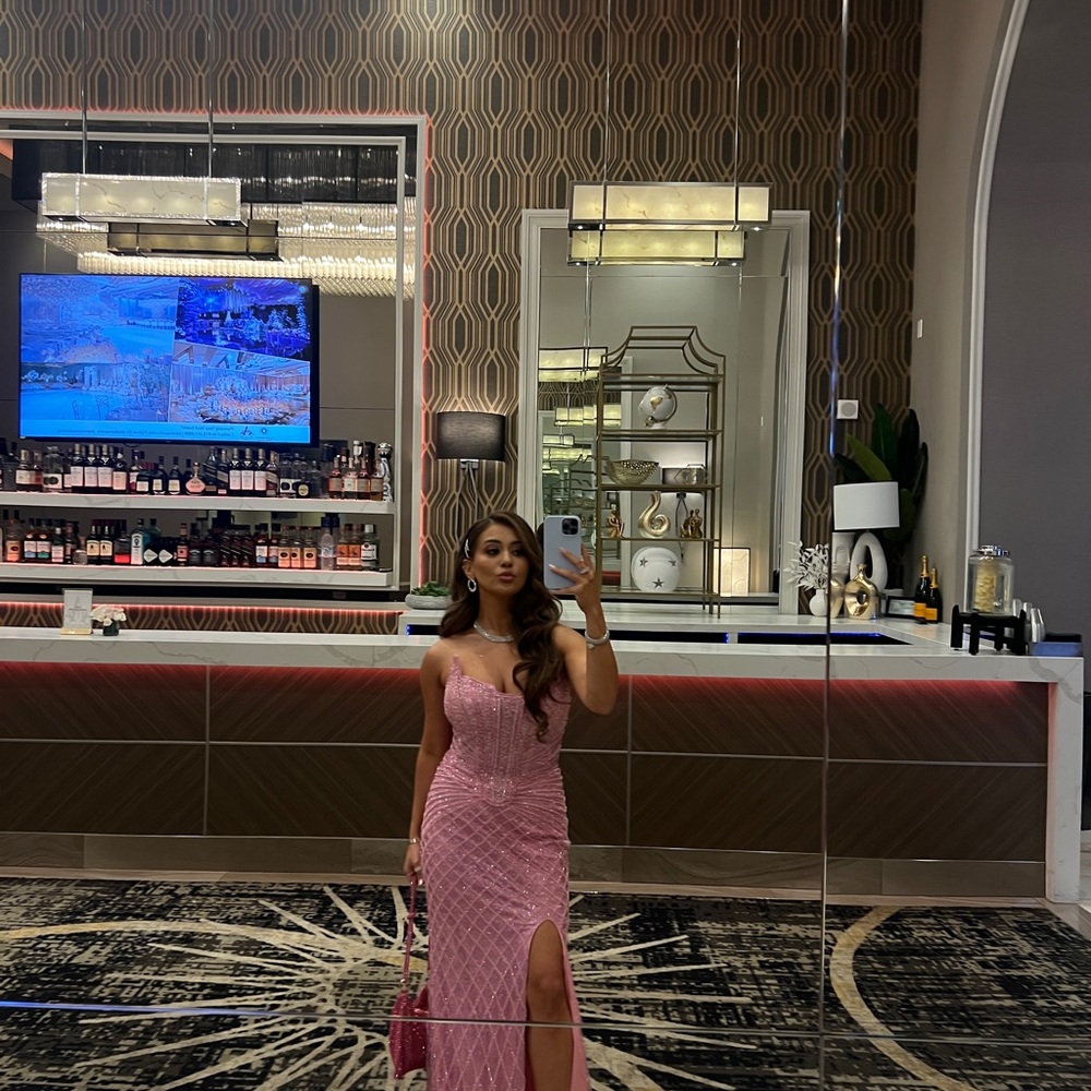 Chic Pink Strapless Dress with Slit - Picture 1 of 1